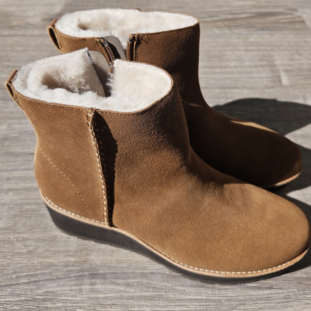 Brown Suede Ankle Boots with Faux Fur Lining